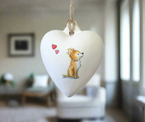 Chihuahua Fawn Ceramic Heart Bauble